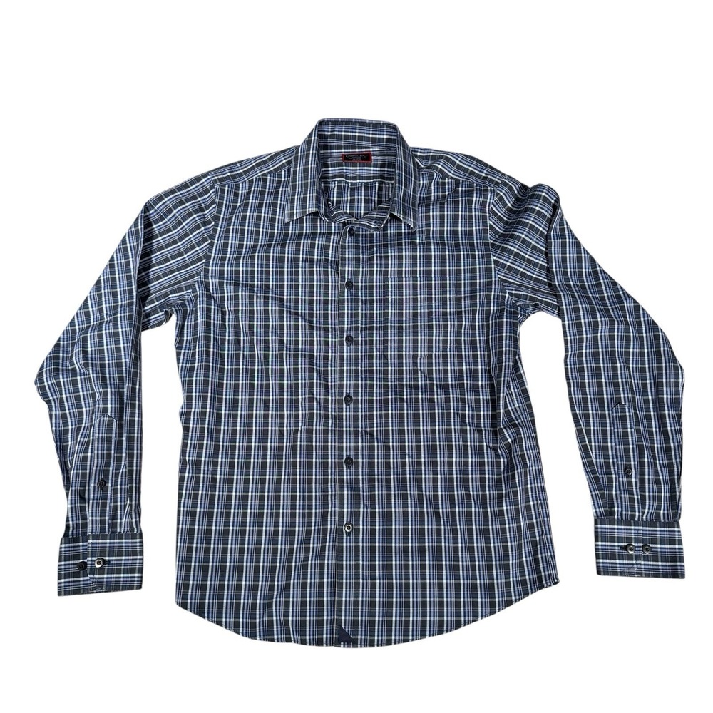 UnTUCKit Shirt Mens M Blue Nylon Long Sleeve Button Performance Stretch Casual